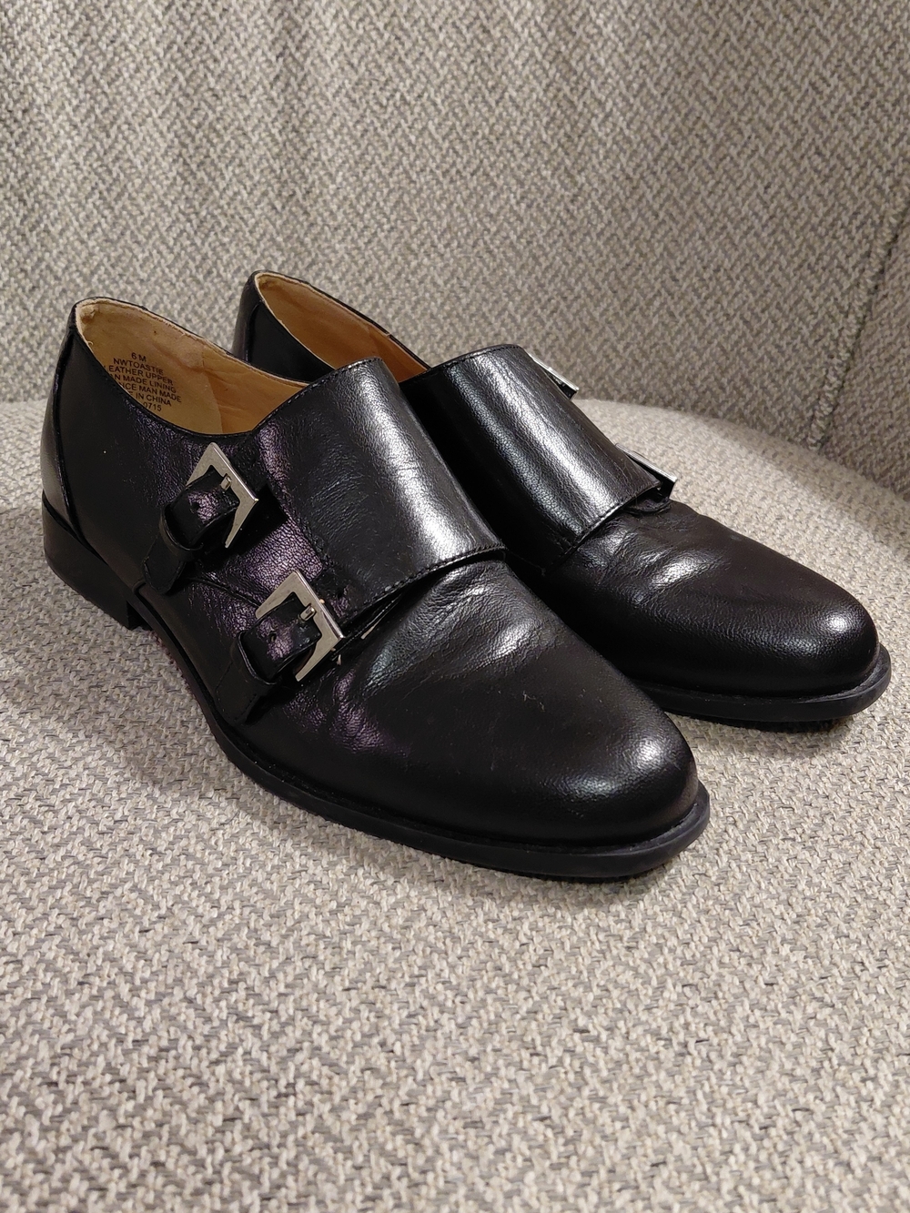 Nine West Toastie Black Leather Double Monk Strap Loafers Size 6M